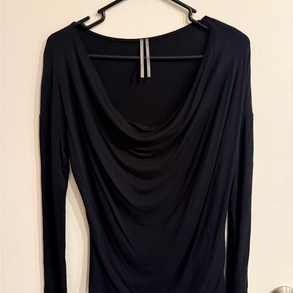 Anthropologie black long sleeved top with draped cowl neck